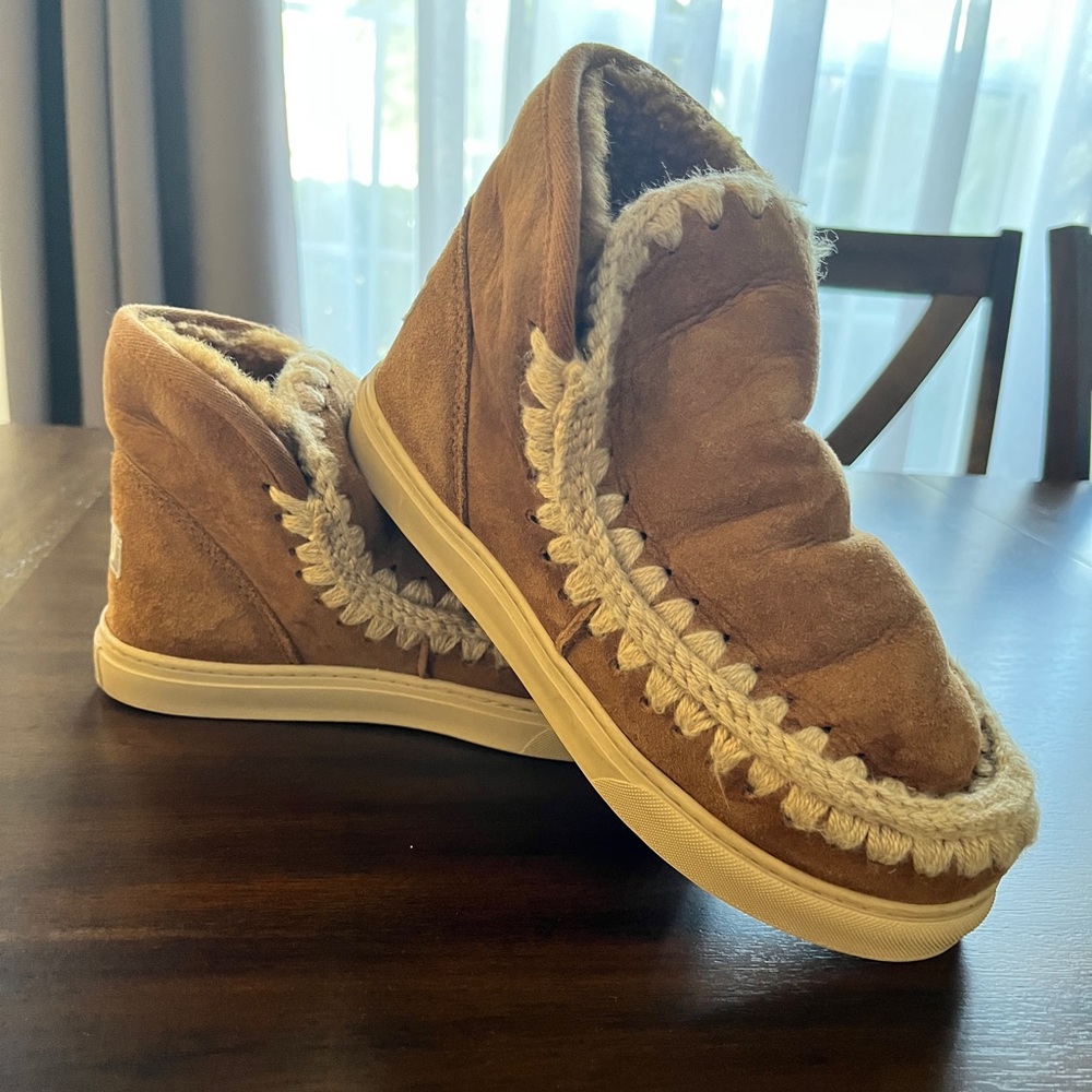 Mou Eskimo Suede Shearling Sneaker Boots - Cognac/Brown - Women's Sz 11